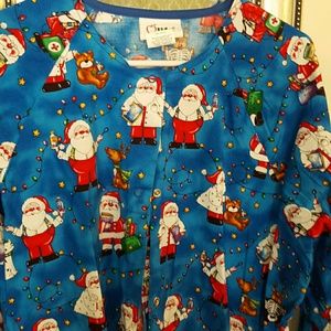 Christmas scrub jacket two front pockets