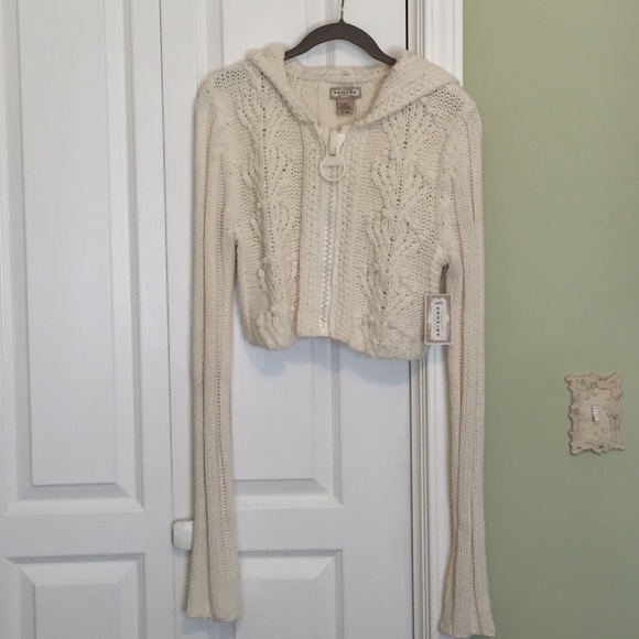 Crop long sleeve knit sweater hoodie