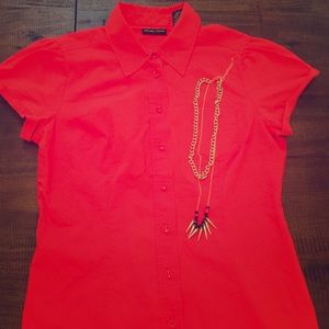 Button up Red Short Sleeve Top