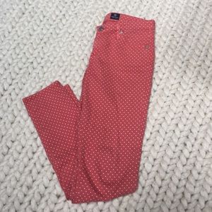 AG skinny coral polka dot jeans