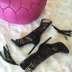 vegan leather gladiator heels with tassel