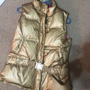 Gold puffy vest with belt