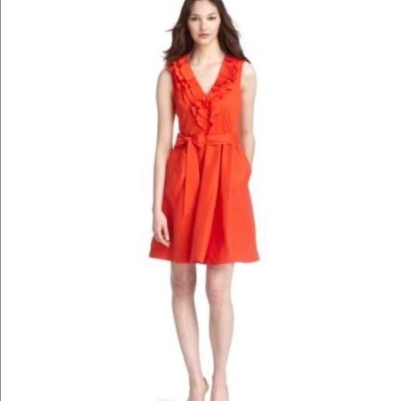 Suzy Chin knee length dress with ruffled neck
