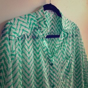 Airy Green & White Blouse