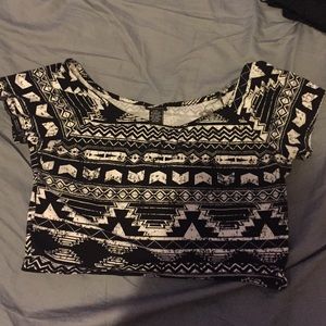 black & white Aztec print crop top