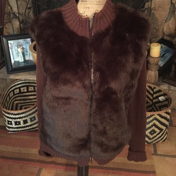 J.H. Brown Faux Fur Sweater! XL