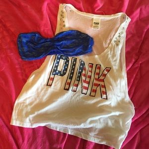 Pink crop tank & bandeau set