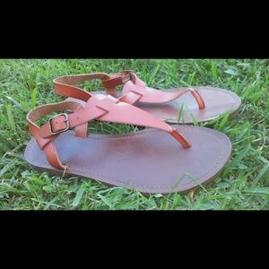 Brown t-strap sandals