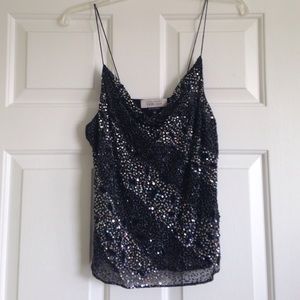 Beaded draped spaghetti strap blouse