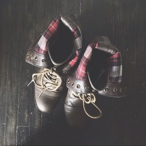 Brown lace-up combat boots