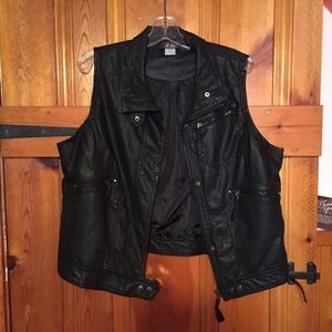 Black leather biker vest.
