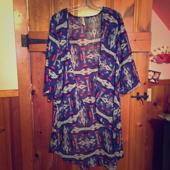 Blue tribal long cardigan.