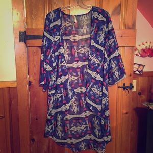 Blue tribal long cardigan.