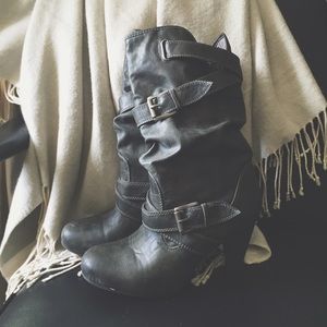 Grey slouch boots