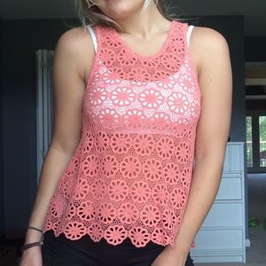 Coral crochet tank top