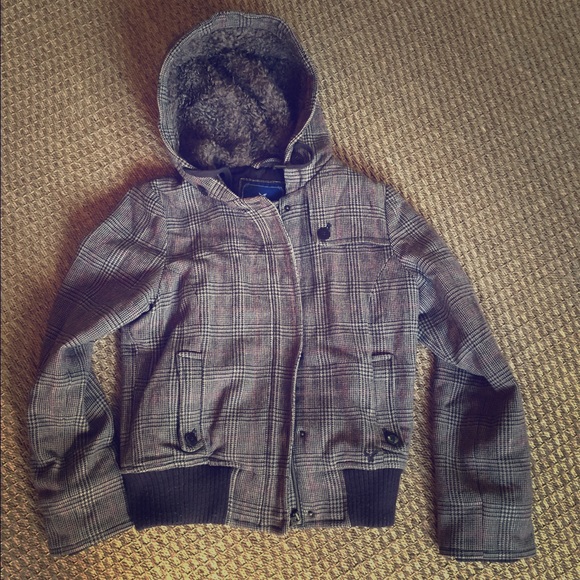 American Eagle Plaid Wool Bomber Jacket