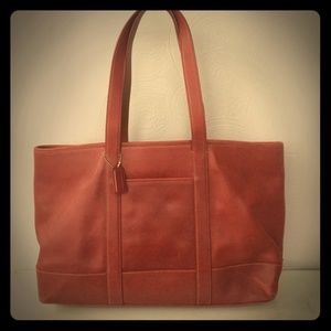 Red leather Coach tote
