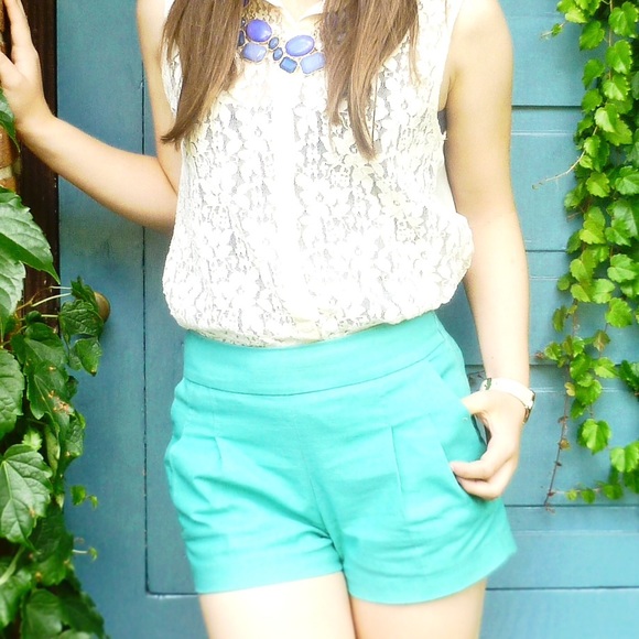 High Waisted Teal J.Crew Pleated Shorts (00) - Picture 1 of 4