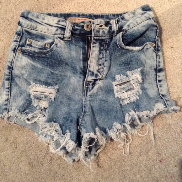 High-waisted Acid Wash Shorts