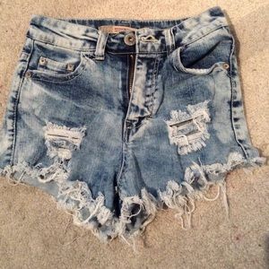 High-waisted Acid Wash Shorts