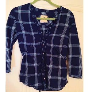 Blue plaid Hollister tie-back shirt💙