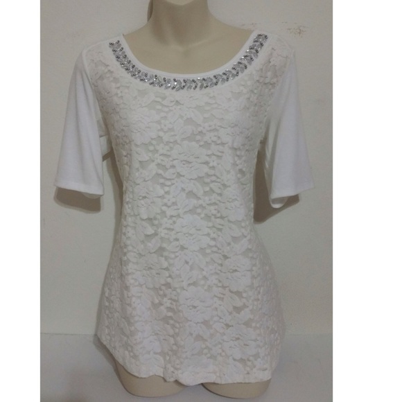 NY Collection - Classy Bejeweled Lace Top