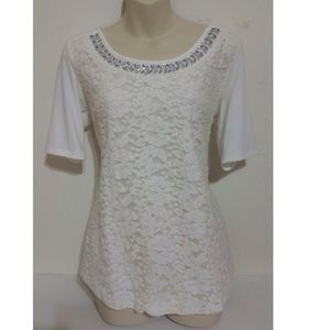 NY Collection - Classy Bejeweled Lace Top