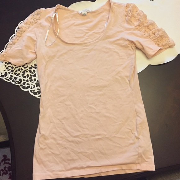 Soft Pink Top with Lace Sleeves