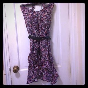Floral print halter dress with belt