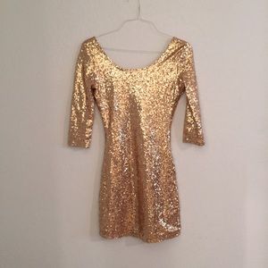 Gold sequin body con dress