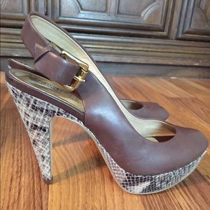 Michael Kors brown & snake skin wedges size 7.5