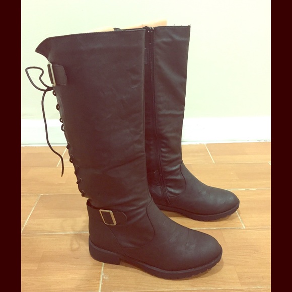 Black lace back riding boots