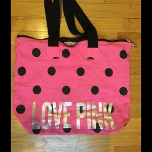 Pink polka dot tote