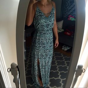 Navy & Teal Patterned Maxi Dress