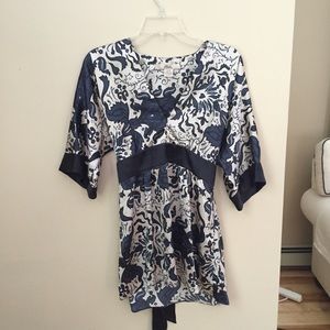 Blue and White Patterned Blouse