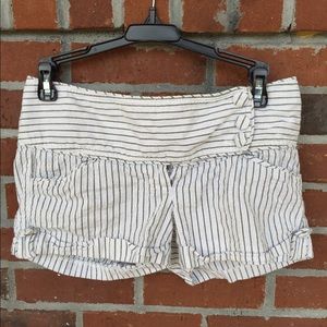 White and Olive Seersucker Shorts