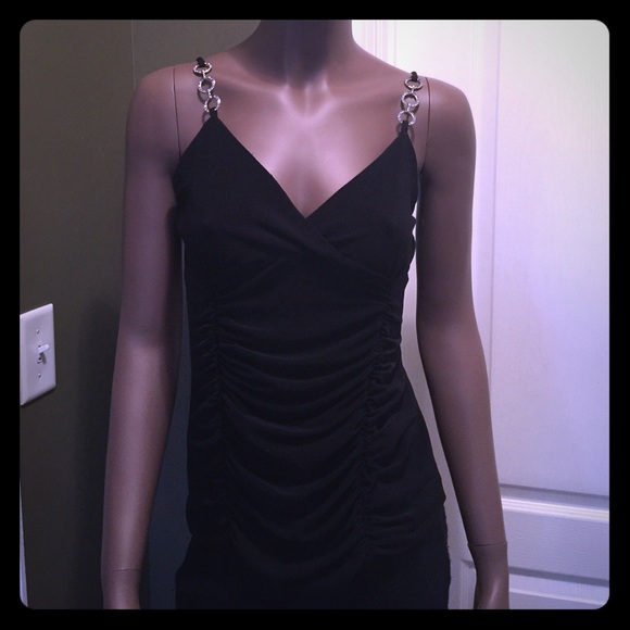 BLACK TANK TOP WITH Rhinestones on shoulder - Picture 1 of 2
