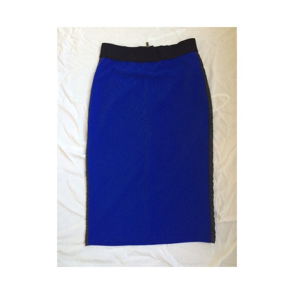 SOLD * Royal blue pencil skirt with vegan leather