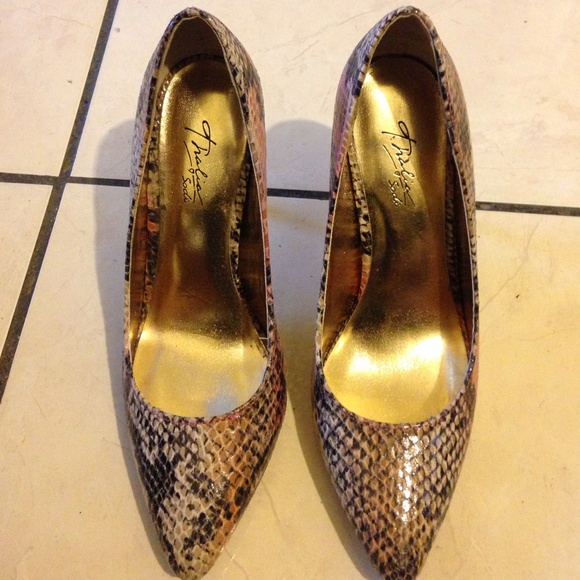 Shoes Multi Colored Snake Skin Shoes With Gold Heel