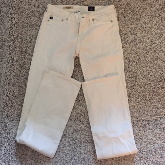 AG White Ballad Sateen Slim Boot Cut Jeans