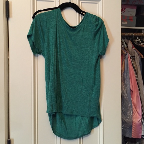 Market & Spruce teal green top with high-low hem.