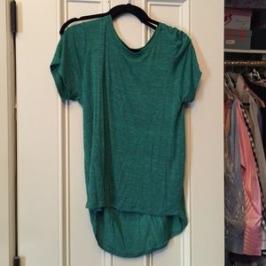 Market & Spruce teal green top with high-low hem.