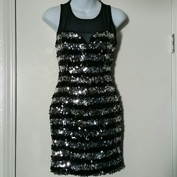 Black and Silver Sequins Dress