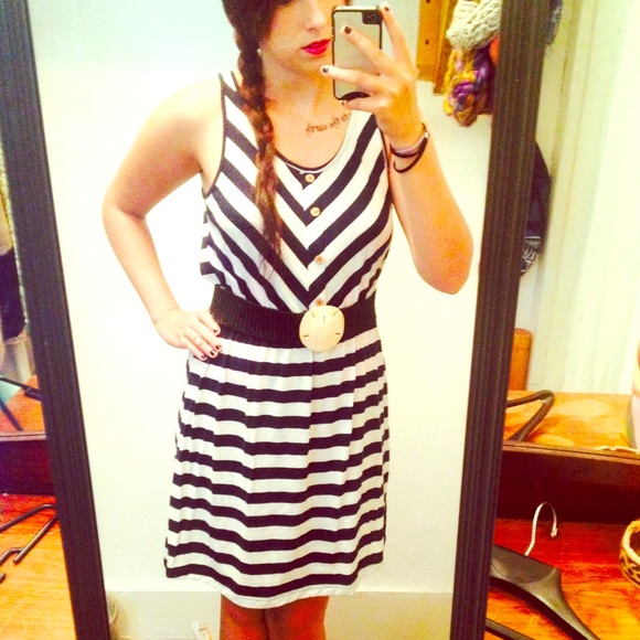 Blue and white stripped dress w/ belt