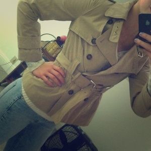 Tan trench rain coat