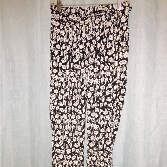 Black and cream floral high wasted pants