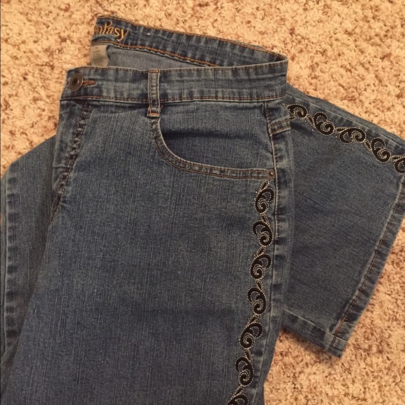 Embellished stone-washed jeans