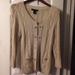 White House Black Market Gold Knit Cardigan