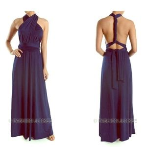 Long navy blue convertible bridesmaid dress