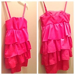 NEW: HOT PINK Satin Ruffle Dress